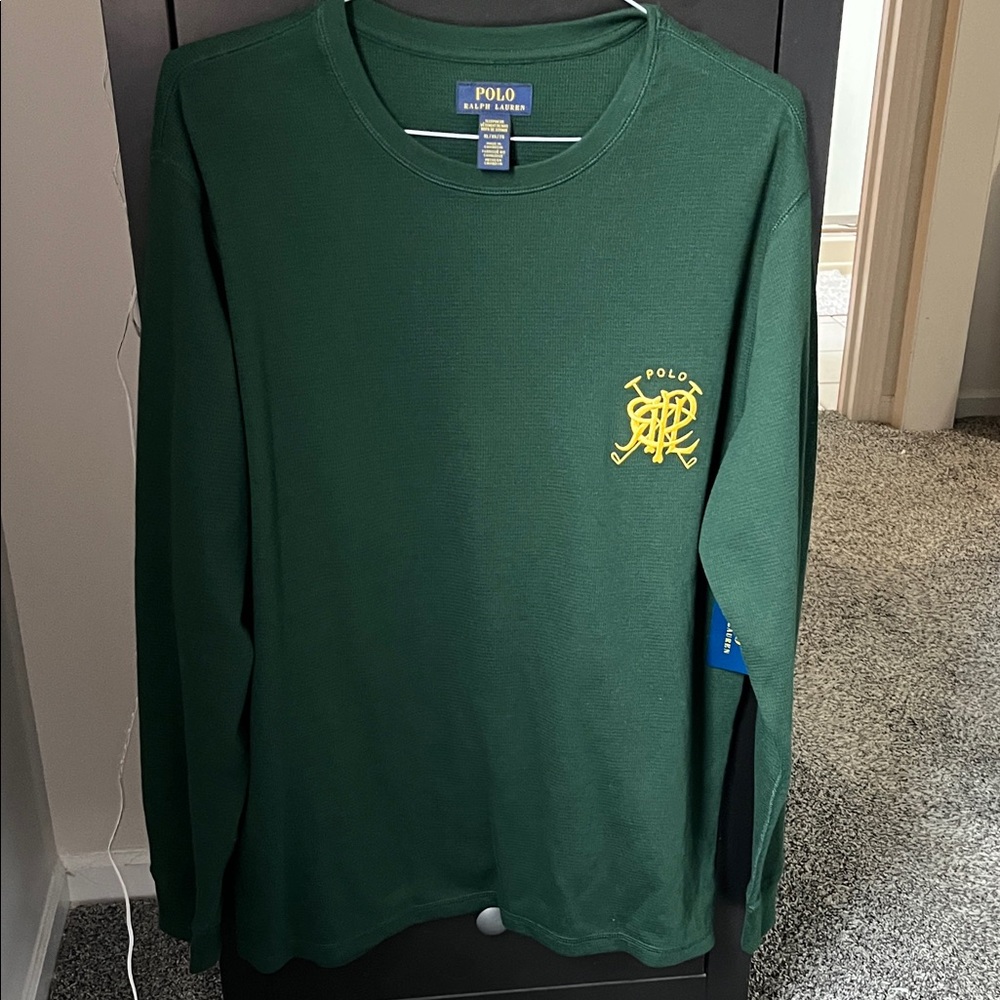 Ralph Lauren Polo waffle Dark Green Shirt with Yellow Logo